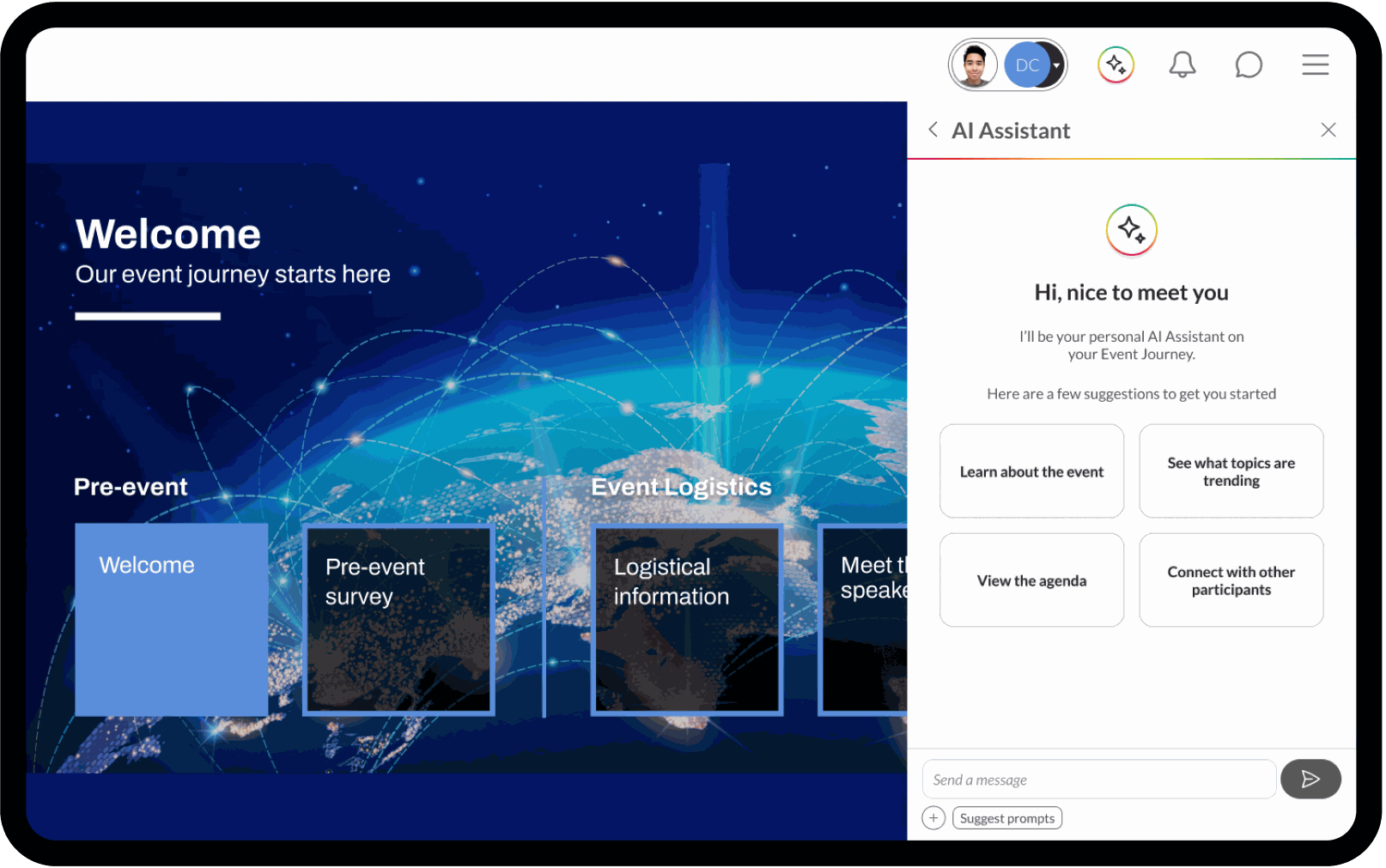 SmartLab platform interfaces: timelines, environments, dashboards and apps